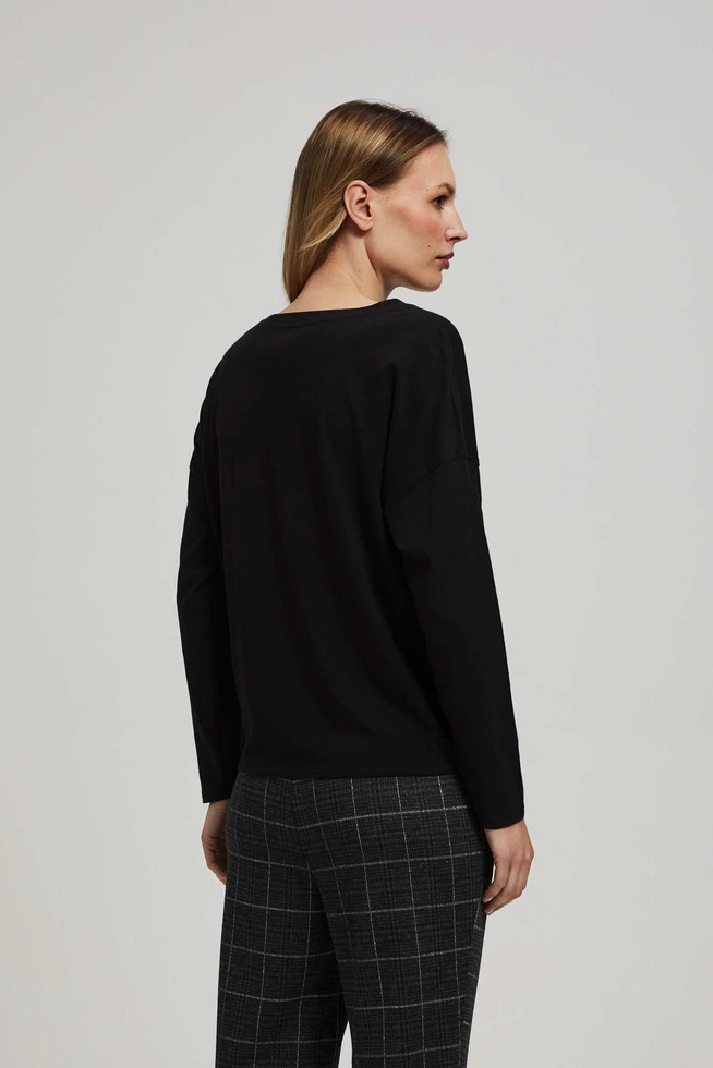 Bluzka z napisem i wiązaniem czarna