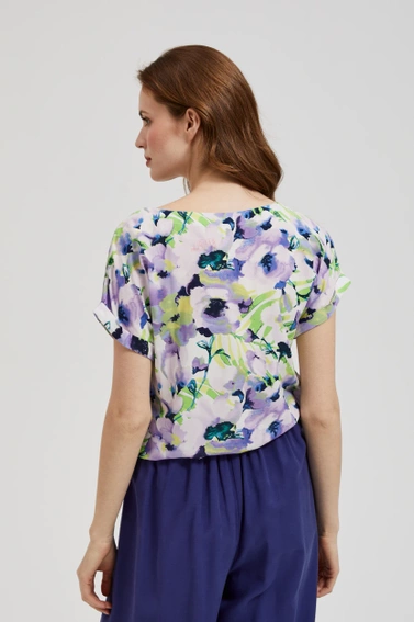 Wzorzysta koszula w kwiaty fioletowa 