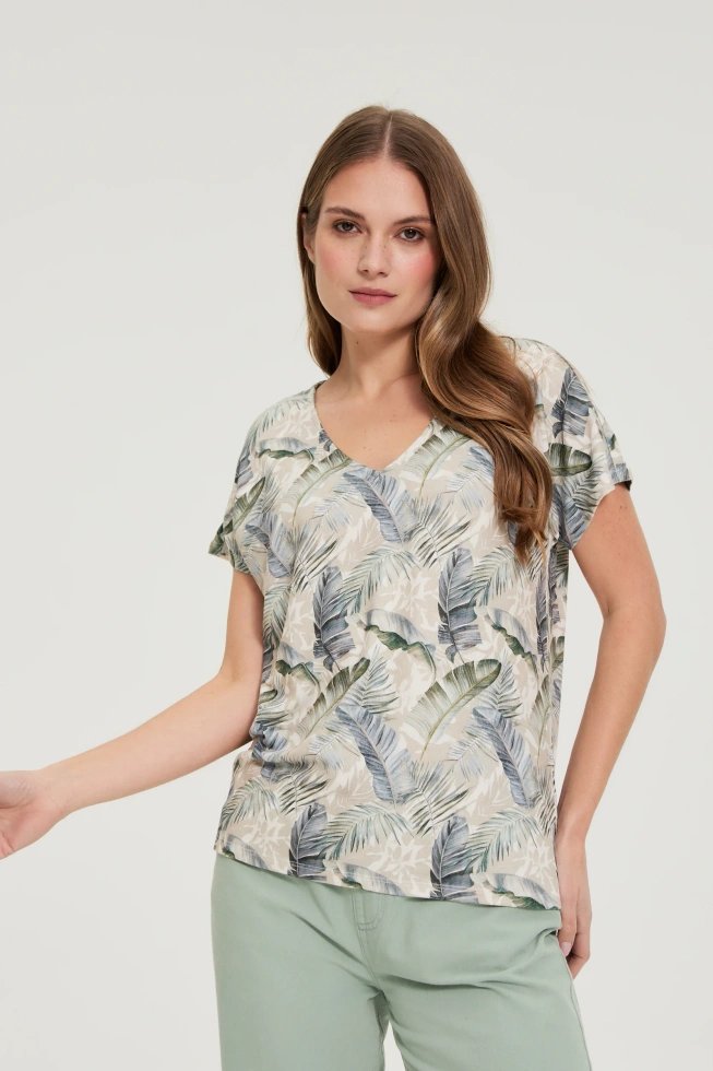 Bluzka z dekoltem w serek beżowa