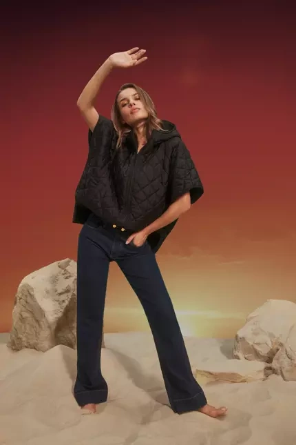 Jeansy wide leg ze średnim stanem granatowe