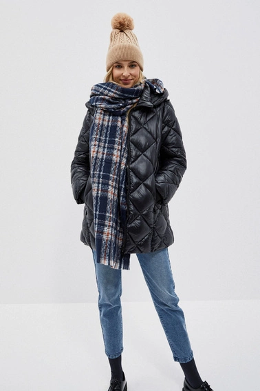 Szal w kratę granatowy