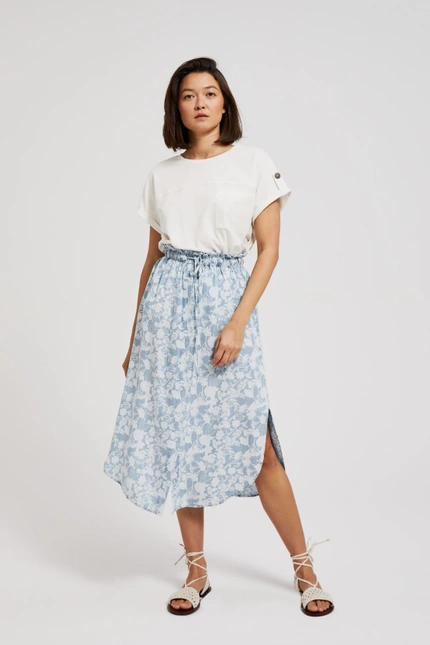 Spódnica lyocell w kwiaty błękitna