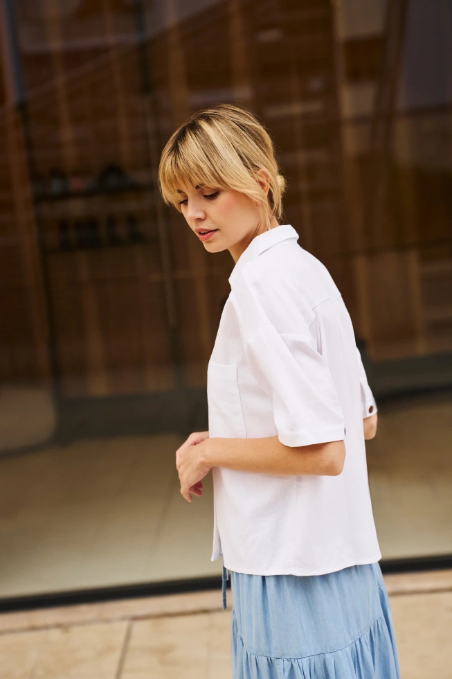 Wiskozowo-lniana koszula biała