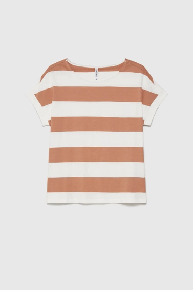 Bluzka w paski z krótkimi rękawami beżowa