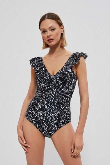 Jednoczęściowy strój kąpielowy z ozdobnym dekoltem  czarny