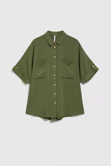 Koszula z krótkim rękawem i kieszeniami khaki