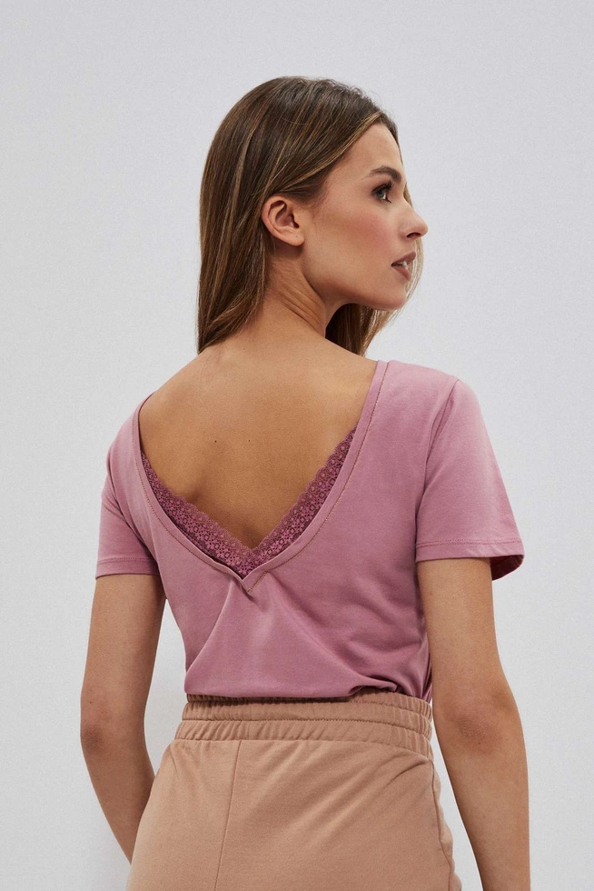 Bawełniana bluzka z głębokim dekoltem różowa