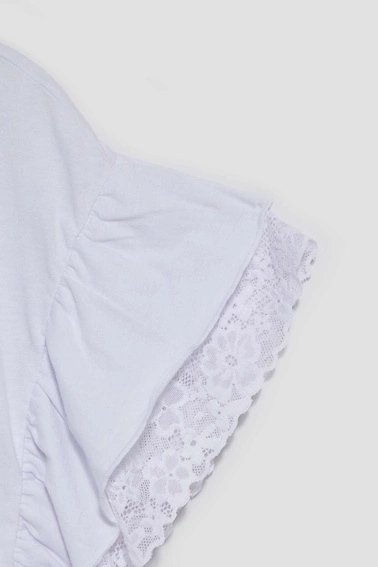 Bluzka z koronką i falbaną na krótkich rękawach biała