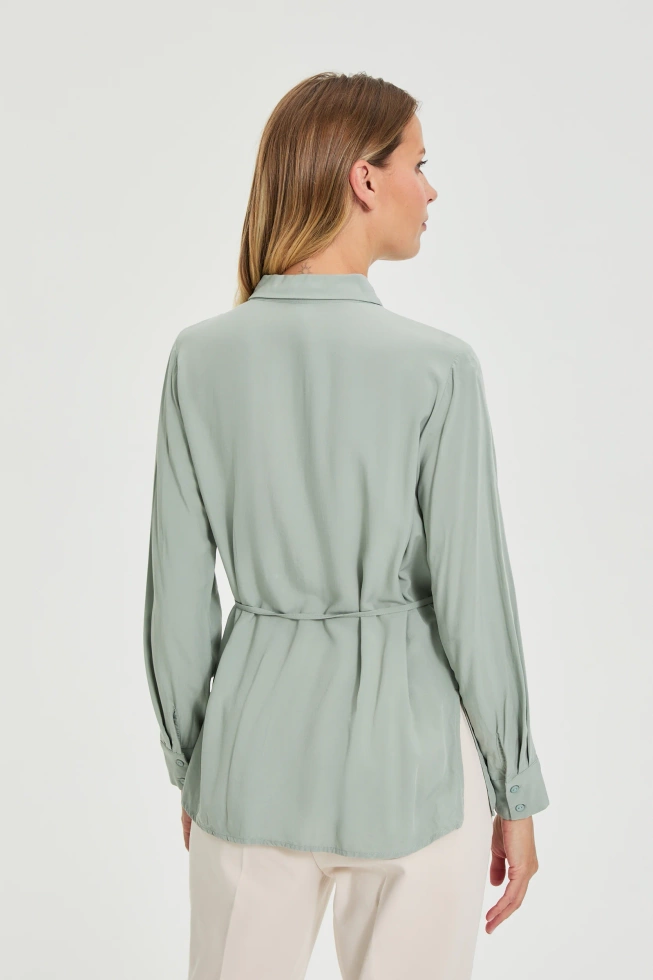 Koszula z wiązaniem oliwkowa