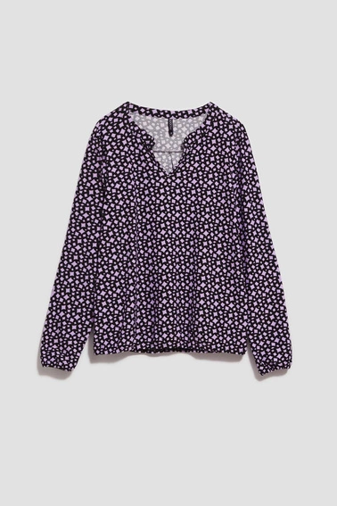 Wzorzysta bluzka z dekoltem w serek lawendowa