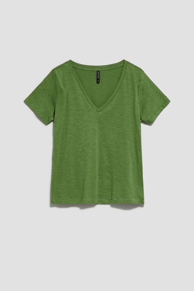 Bawełniana bluzka z dekoltem w serek oliwkowa