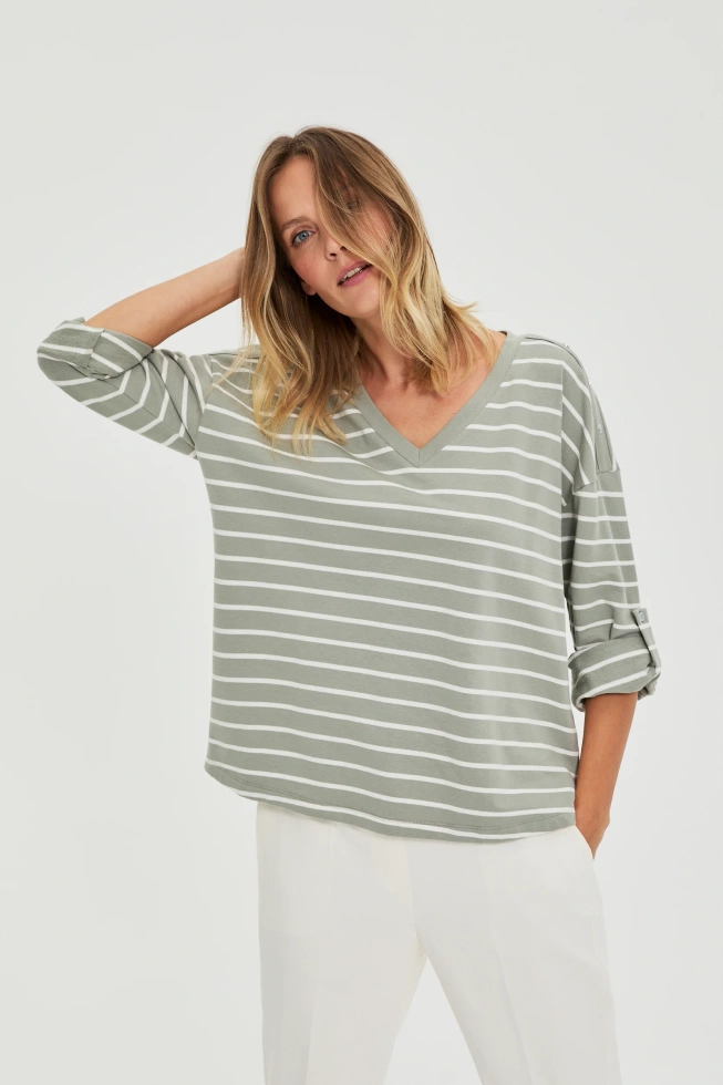 Bluza w paski oliwkowa