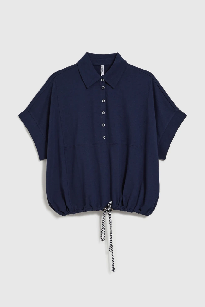 Bluza z kołnierzykiem i krótkimi rękawami granatowa