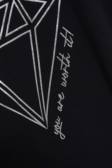 Bawełniana bluzka z nadrukiem w kształcie diamentu czarna