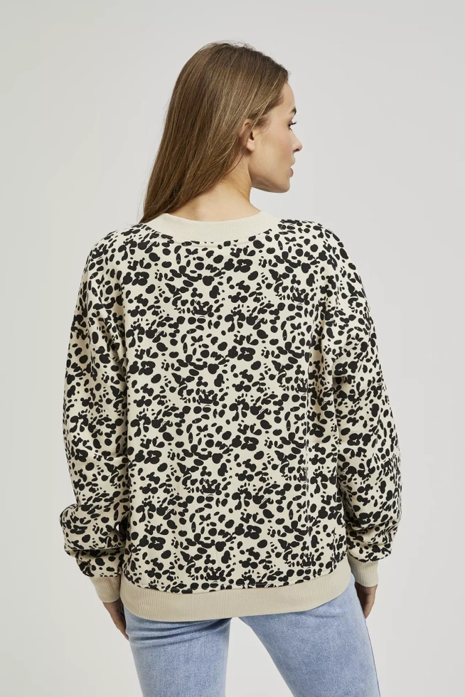 Wzorzysta bluza z dekoltem w serek i długimi rękawami beżowa