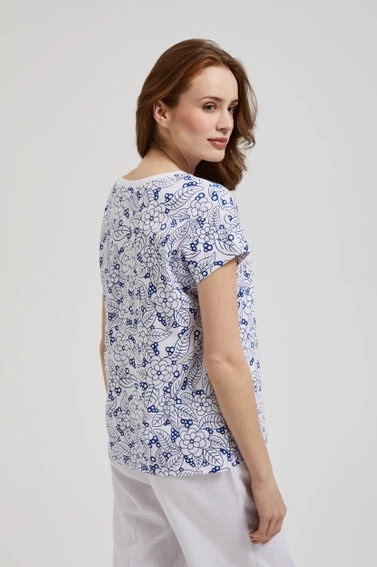 Bluzka biała w kwiatowy wzór z dekoltem w serek