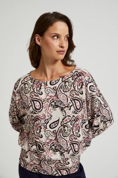 Wzorzysty sweter z długimi rękawami beżowy