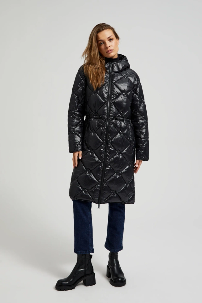 Pikowana kurtka ze ściągaczem czarna