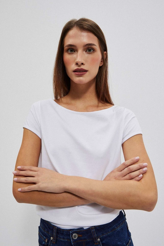 Dopasowany gładki t-shirt z krótkimi rękawami biały