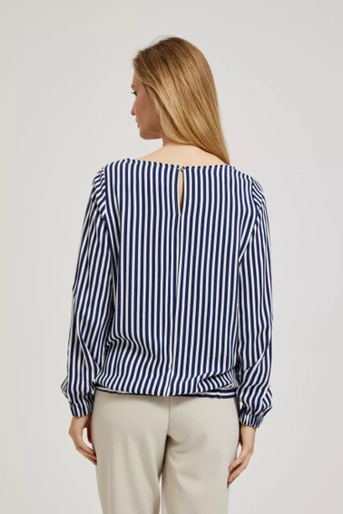 Koszula z okrągłym dekoltem i cienkimi paskami biało-granatowa