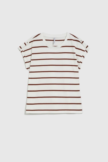 Bluzka w cienkie brązowe paski biała