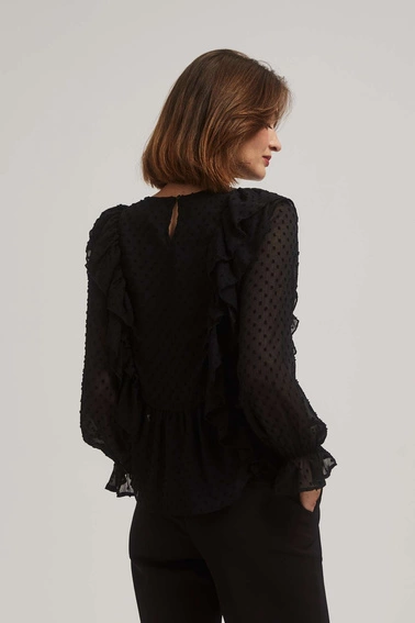 Koszula z falbanami i długimi rękawami czarna