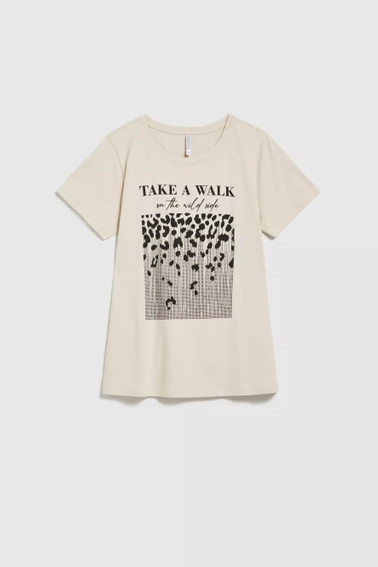 T-shirt z nadrukiem beżowy
