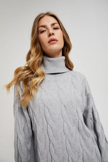 Golf z ozdobnym splotem szary 