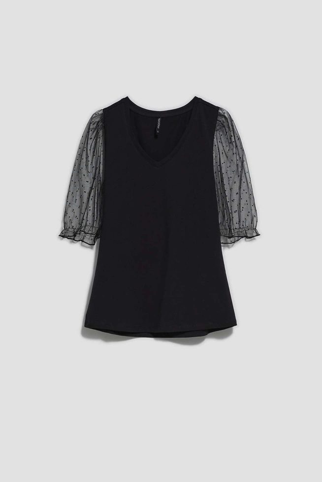Bluzka czarna z ozdobnymi rękawami