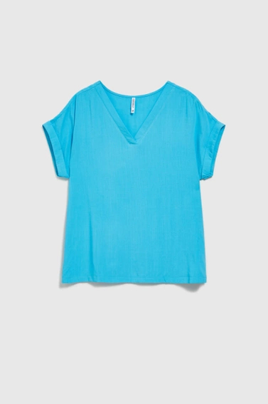 Wiskozowa koszula z dekoltem w serek niebieska