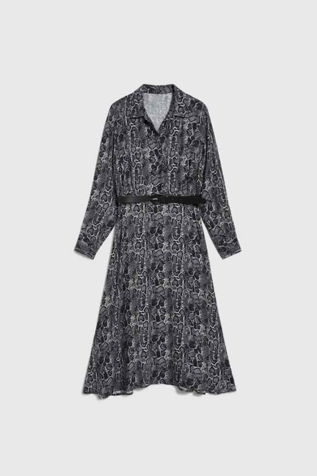 Wiskozowa sukienka z paskiem szara