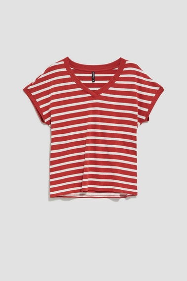 Bawełniana bluzka w paski rubinowa