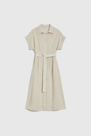 Bawełniano-lniana sukienka beżowa 