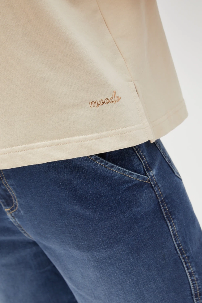 Gładka bluza oversize z krótkimi rękawami beżowa