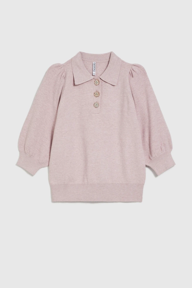 Sweter z krótkimi rękawami i ozdobnymi guzikami różowy