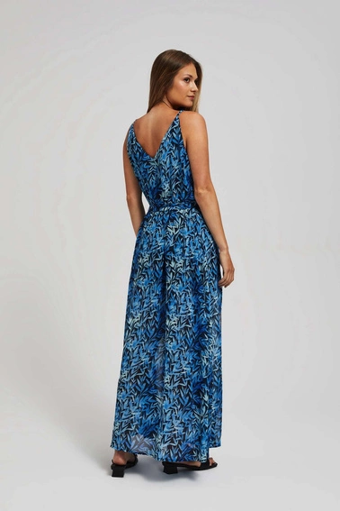 Wzorzysta sukienka maxi błękitna