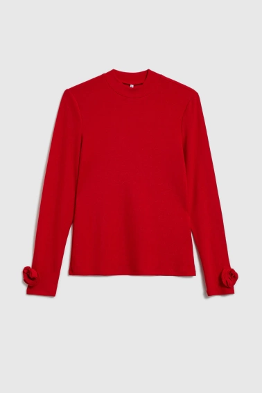 Bluzka z ozdobnymi rękawami czerwona
