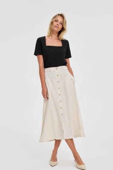 Lniana spódnica midi beżowa