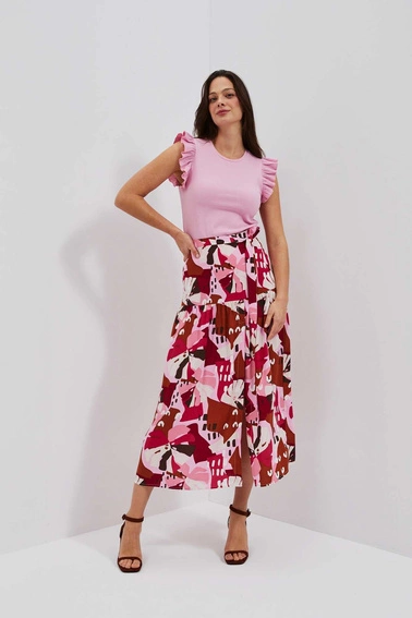 Bluzka z falbaną na ramionach pudrowo-różowa