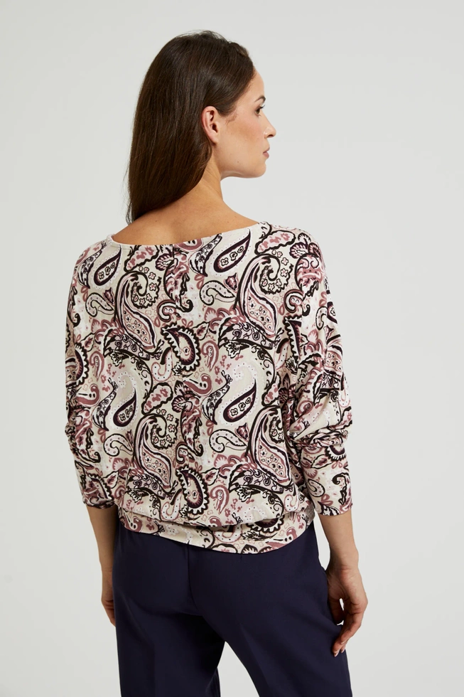 Wzorzysty sweter z długimi rękawami beżowy