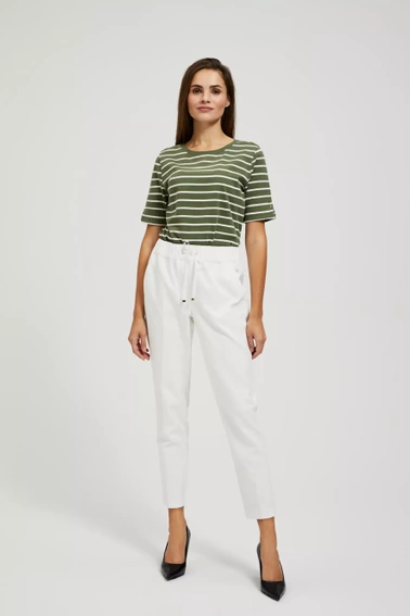 Bluzka w cienkie białe paski z wywijanymi rękawami khaki