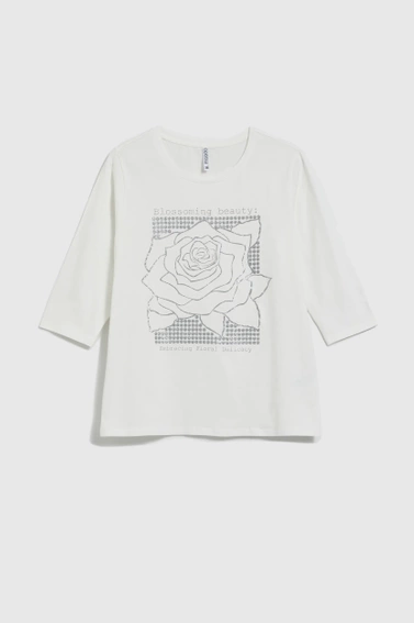 Bluzka z nadrukiem i rękawami 3/4 biała