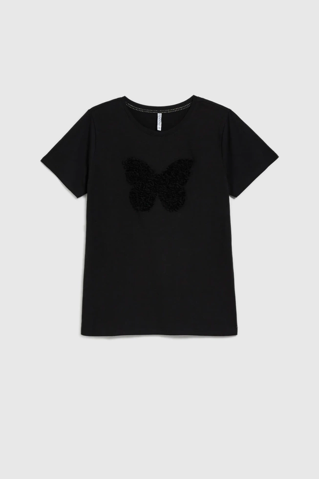 Bawełniany t-shirt z aplikacją czarny