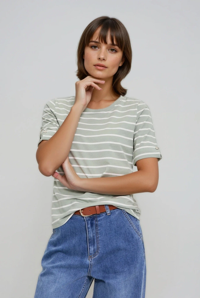 Bawełniana bluzka w paski oliwkowa