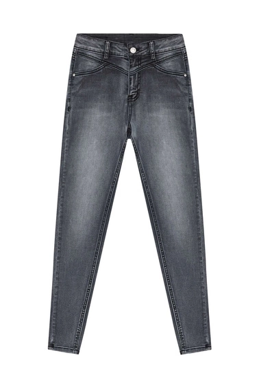 Jeansy high waist z przetarciami na udach grafitowe