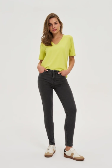 T-shirt z dekoltem w serek limonkowy