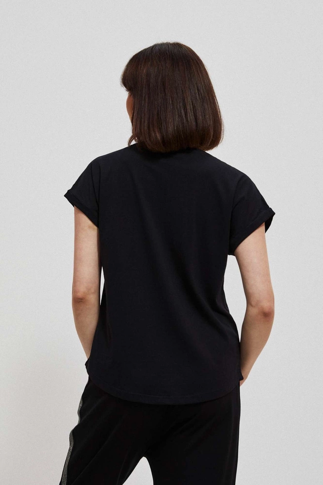 Bawełniana bluzka z błyszczącym nadrukiem czarna