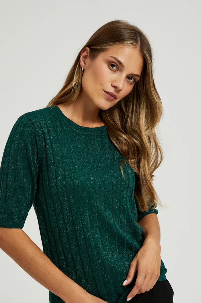 Wiskozowy sweter z metaliczną nitką zielony