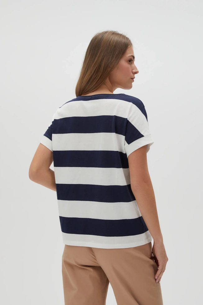 Bluzka w paski z krótkimi rękawami granatowa