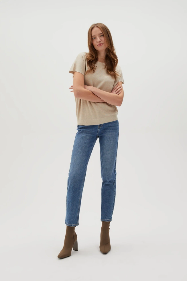 Jeansy z prostymi nogawkami i z przetarciami niebieskie